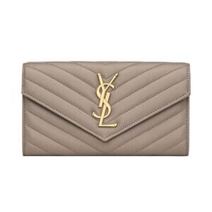 Saint Laurent Cassandra Large Flap Wallet Greyish Brown – Quilted Leather BNIB